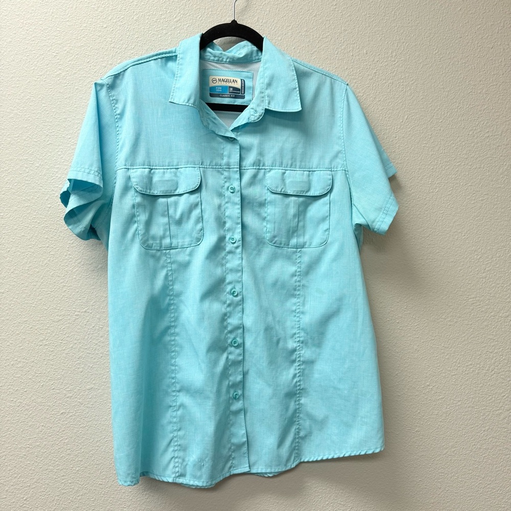 Magellan Outdoors Teal Fishing Shirt 1X Classic Fit Button Down Top - Picture 2 of 8